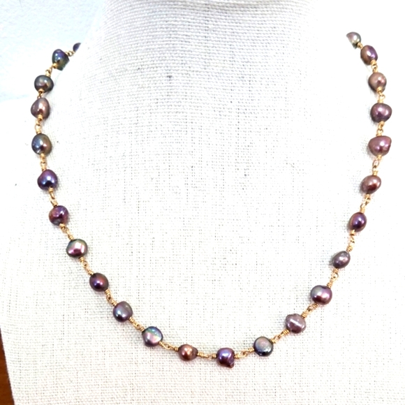 Tahitian Jewelry - Tahitian Peacock Pearl Vermeil Sterling Silver Necklace